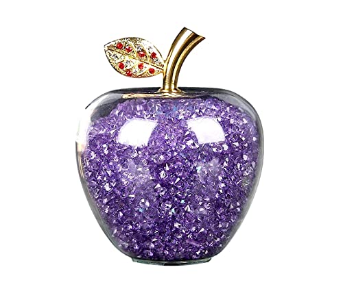 幸せを招く ７色 りんご 置物 風水 グッズ 開運 インテリア 雑貨 林檎 オブジェ 幸福 リンゴ 玄関 置物 ゴールド クリスタル 金運 サンキャッチャー 紫 (パープル)